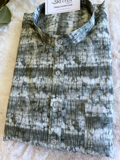 SM0324-01-03 Green White Cotton Short Kurta