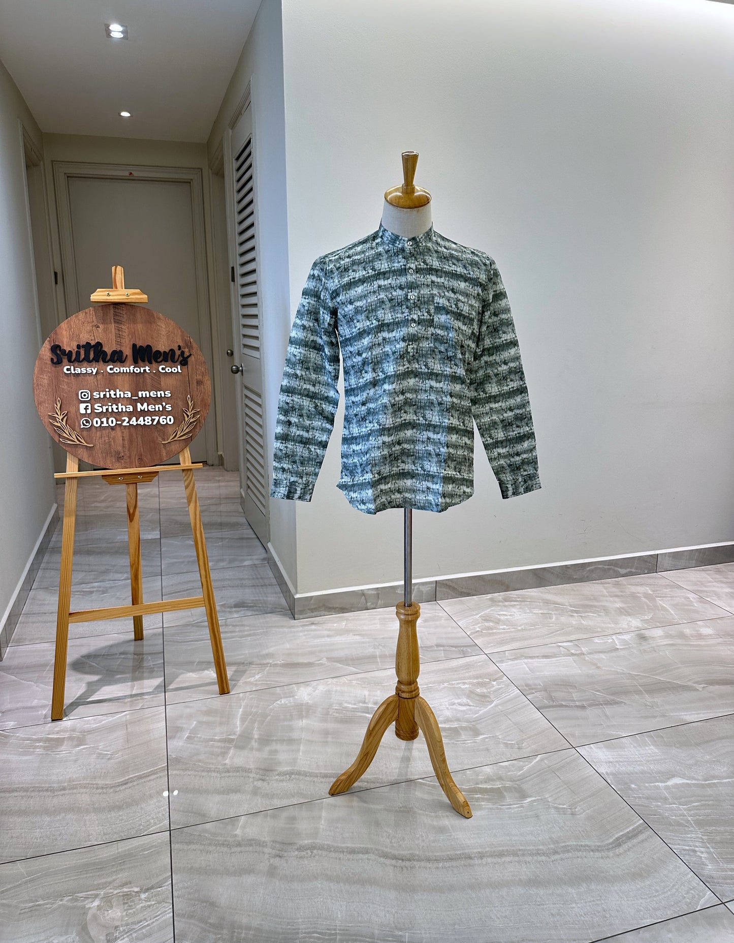 SM0324-01-03 Green White Cotton Short Kurta