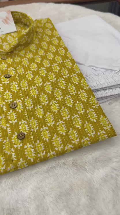 SM1123-06-02 Yellow Printed Soft Cotton Kurta Set