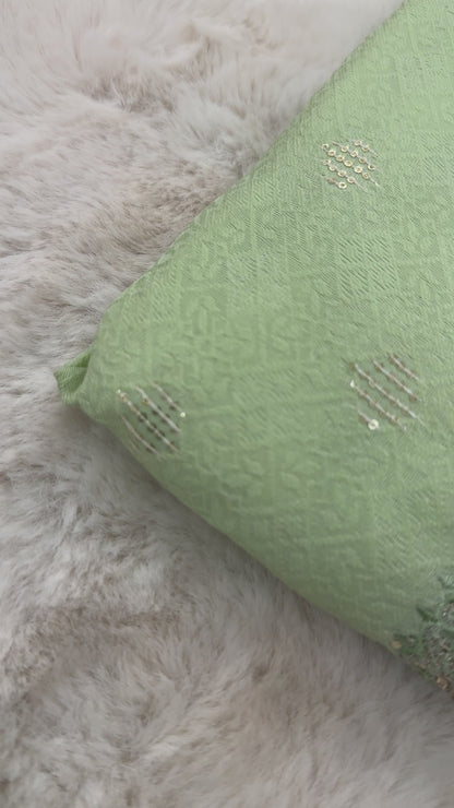 SM0525-02-19 Light Green Stone & Sequins Work Silk Blend with Lining Kurta Set