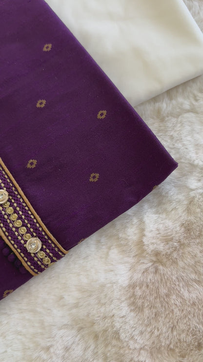 SM0124-04-01 Dark Purple Silk Blend Kurta Set