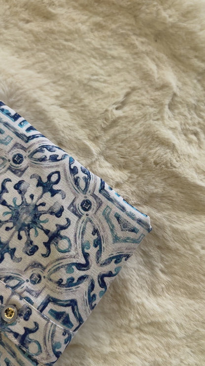 SM0625-01-10 Blue & White Viscose Kurta