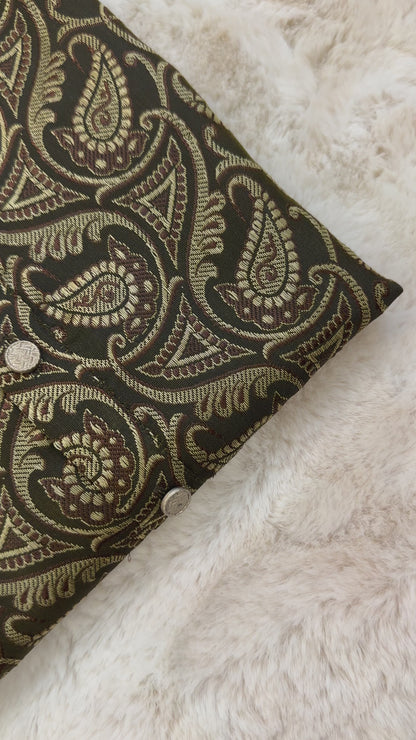 SM0225-03-02 Brown Green Cotton Silk Kurta