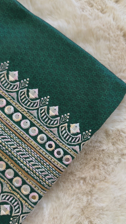 SM0424-04-02 Dark Green & Pink Embroidery Work Silk Blend Kurta Set