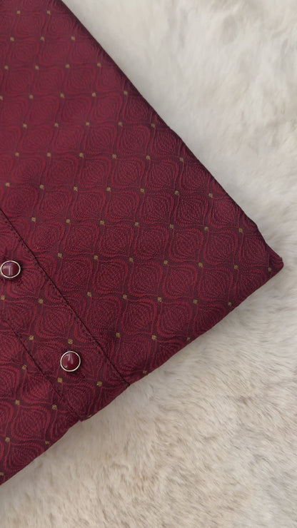 SM0225-02-01 Rich Maroon & Gold Jacquard Silk Blend Kurta Set
