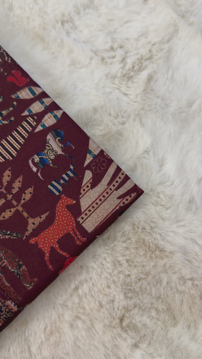 SM0325-01-03 Dark Maroon Ilustration Printed Cotton Kurta