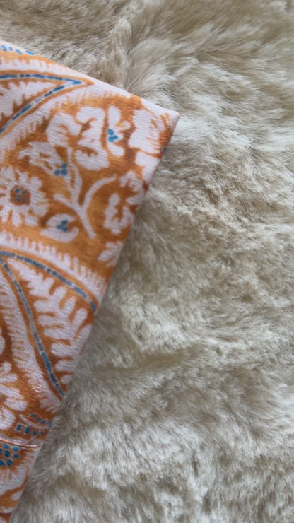 SM0325-01-15 Orange White Floral Khadi Silk Kurta