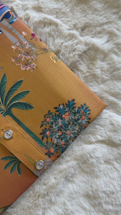 SM0925-01-10 Mustard Heritage Print Cotton Kurta