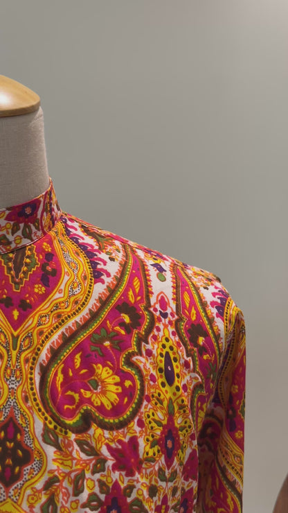 SM0525-16-21 Orange White Batik Long Sleeve Cotton Kurta