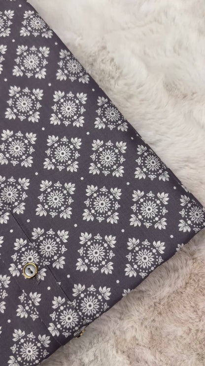 SM0625-01-06 Grey & White Printed Cotton Kurta