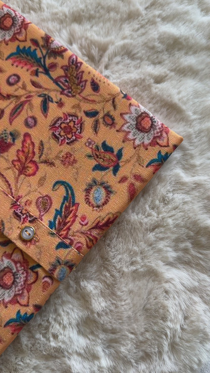 SM0325-01-14  Mustard Orange Floral Khadi Silk Kurta